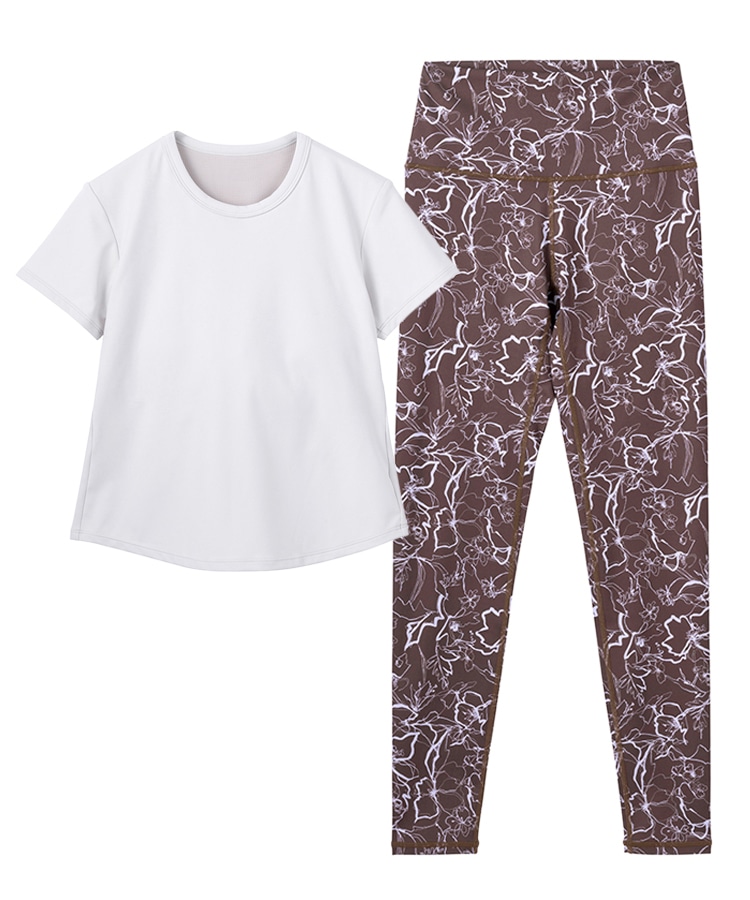 SUKALA】カップ付きTee＆レギンスセットアップ(XSサイズ ブラウン