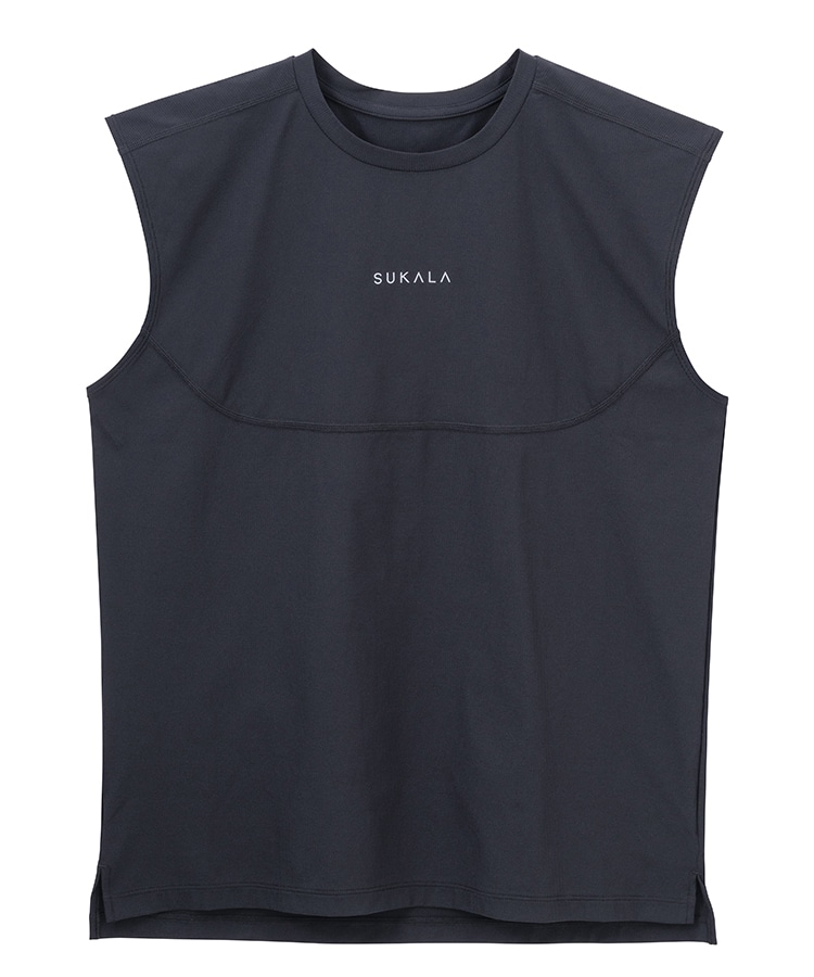 SUKALA】メンズペーパーライクノースリーブ(Lサイズ ネイビーブルー