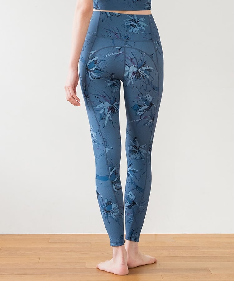 SUKALA】リブBigフラワープリントレギンス(XS・S・Lサイズ スモーク