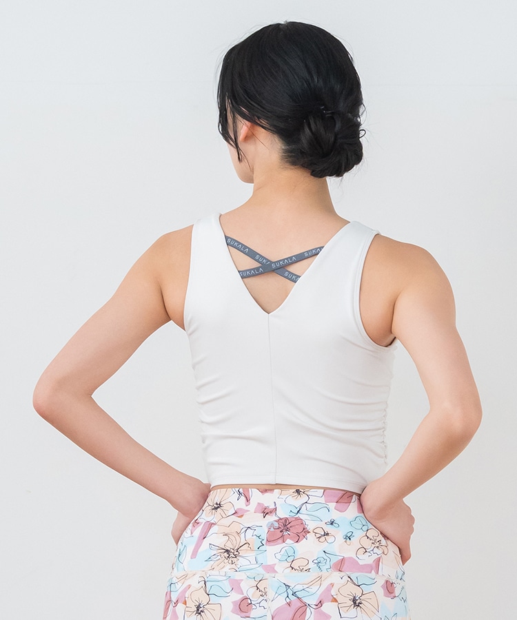 SUKALA】アメリカンスリーブギャザータンクトップ(XS・Sサイズ サンド
