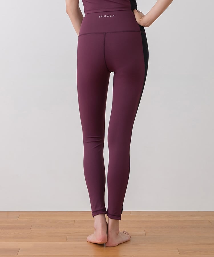 SUKALA】バイカラーアシンメトリーレギンス(XS・Sサイズ ワイン