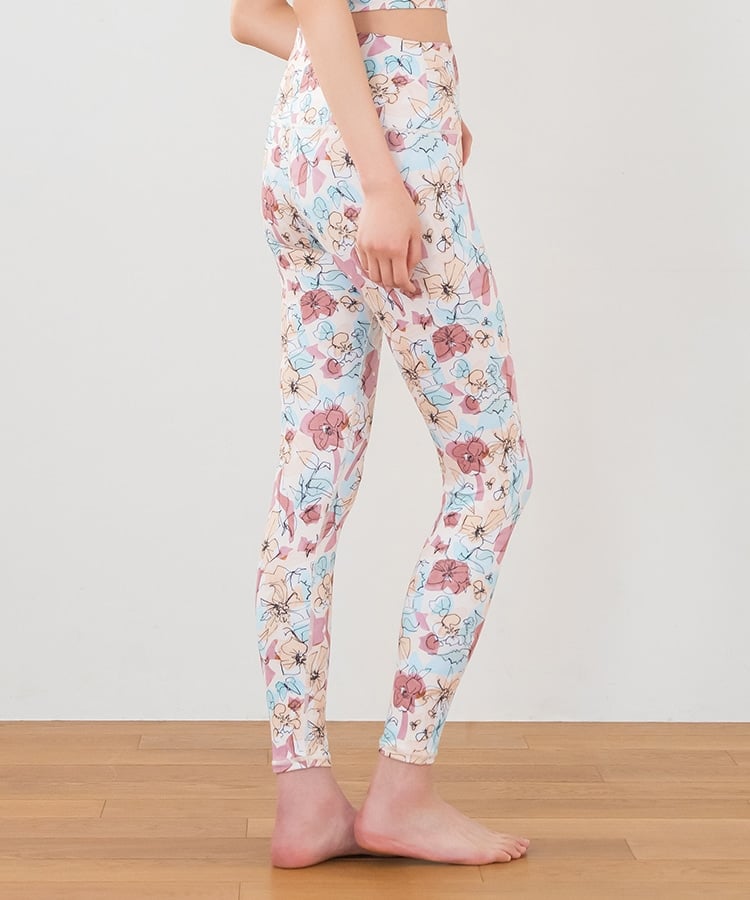 SUKALA】ミックスフラワープリントレギンス(Lサイズ イエローオレンジ