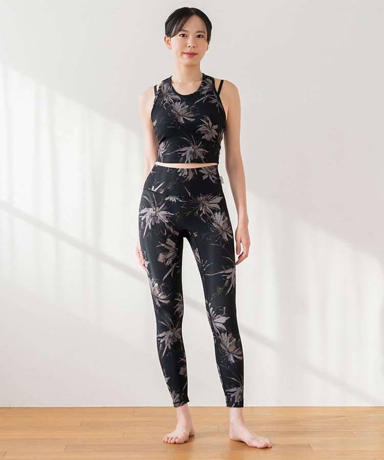 SUKALA】リブBigフラワープリントレギンス(XS・S・Lサイズ スモーク