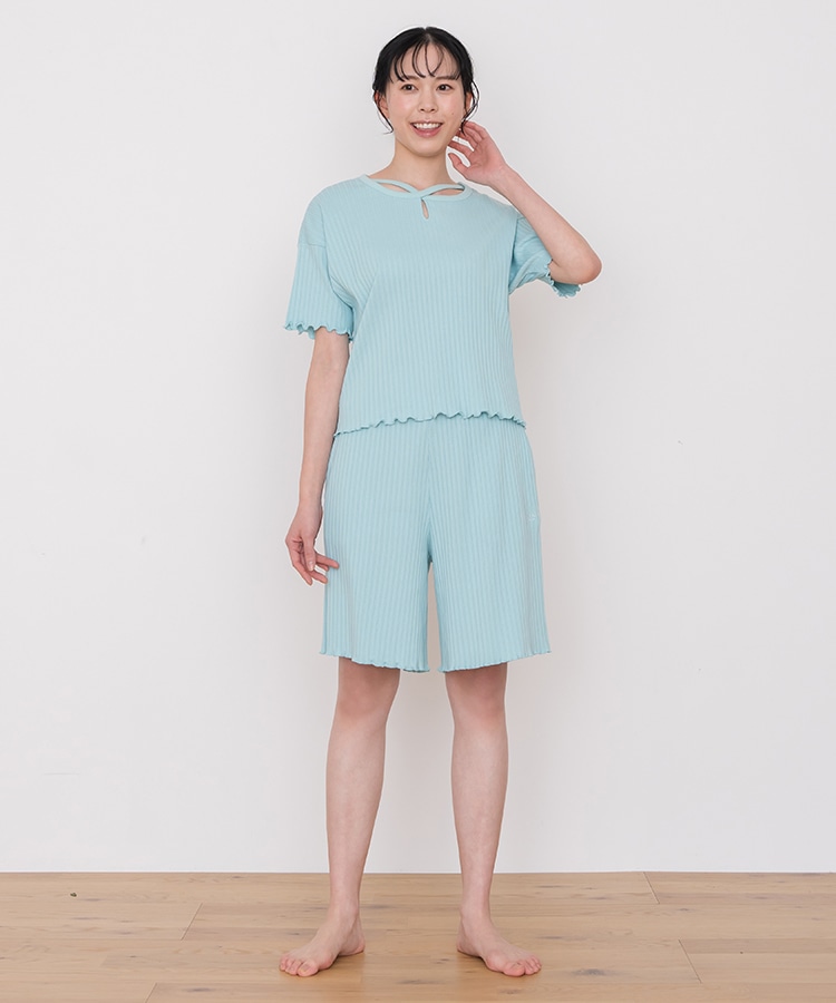 SUKALA HOME】リラックスミドルリブパンツ(M・Lサイズ ブルーグリーン