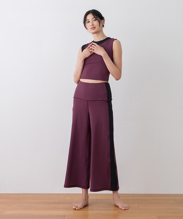 SUKALA】バイカラーワイドパンツ(M・L・LLサイズ ブラック・ワイン