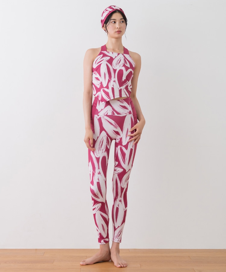 SUKALA】ハートプリントサイドギャザーレギンス(XS・Lサイズ ベージュ