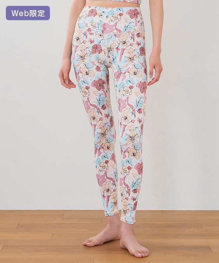 SUKALA】ミックスフラワープリントレギンス(Lサイズ イエローオレンジ