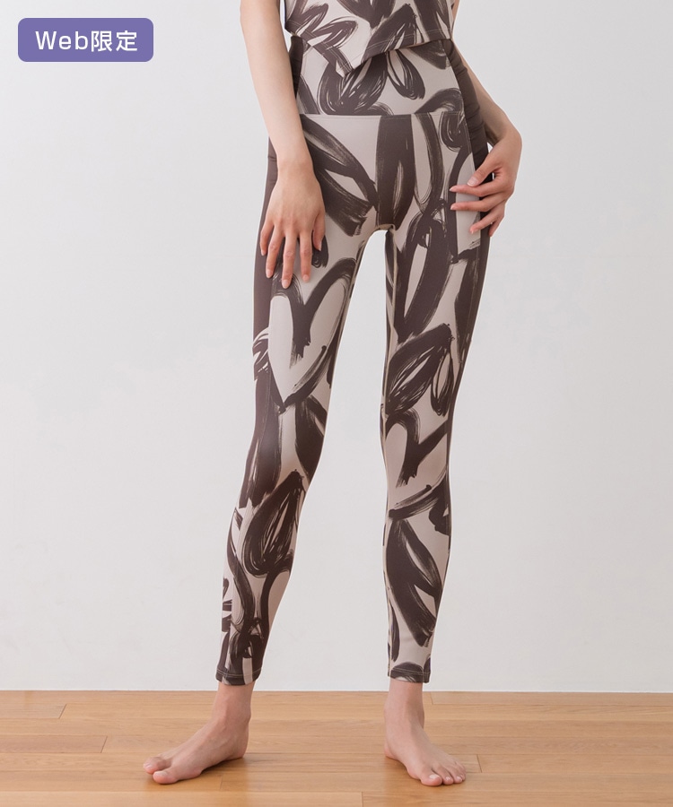 SUKALA】ハートプリントサイドギャザーレギンス(XS・Lサイズ ベージュ