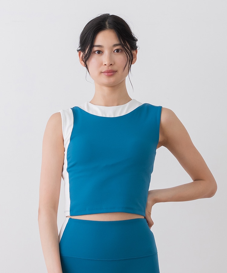 SUKALA】バイカラーショートタンクトップ(XS・S・M・Lサイズ ネイビー