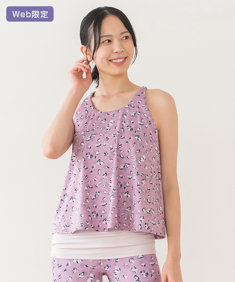 SUKALA】フラワープリントカバータンクトップ(XS・S・Mサイズ ダスティ