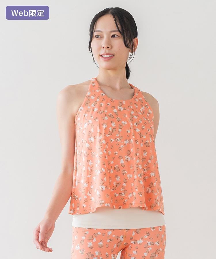 SUKALA】フラワープリントカバータンクトップ(XS・S・Mサイズ ダスティ