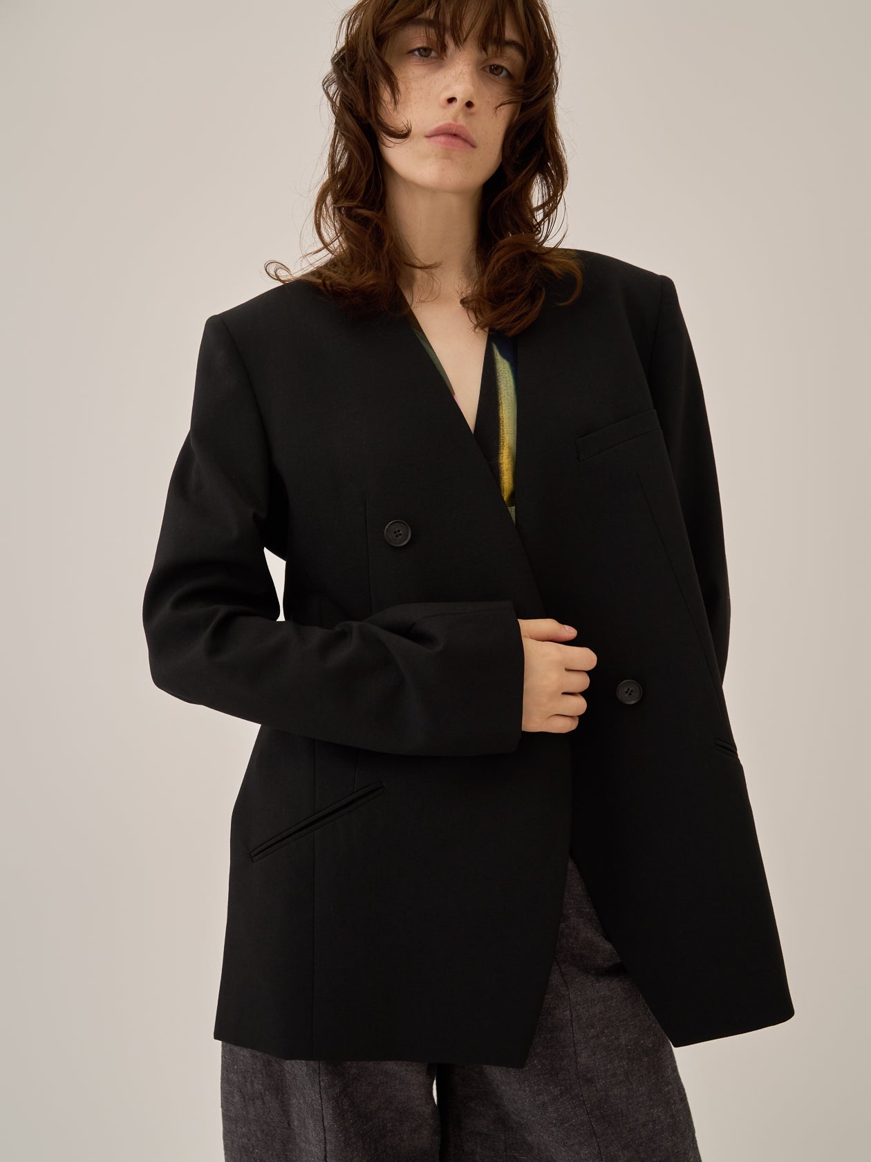 Heather side slit jacket BK | AKIRANAKA ONLINESTORE