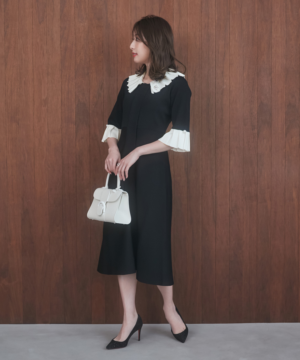 大きいサイズ》華やかプリーツ今どきモードニットワンピース《M Maglie