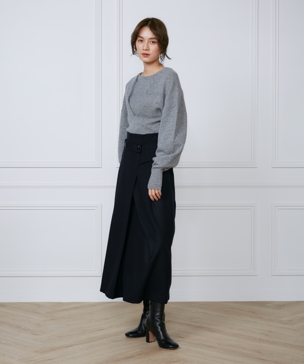 フラノストレッチラップ風スカート《la veille by SUPERIOR CLOSET