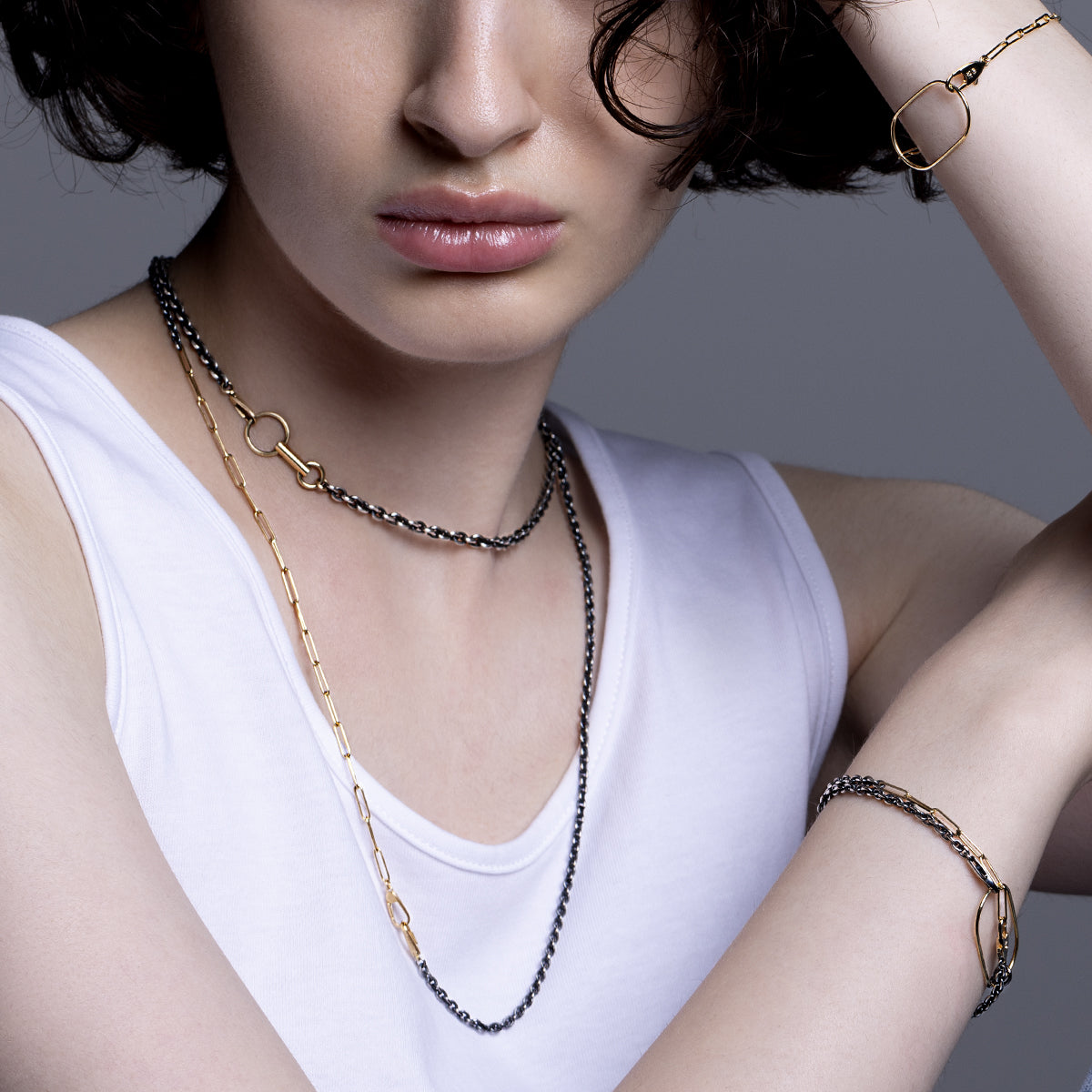 PIPISTRELLO ダブル リング チャーム チェーン ネックレス