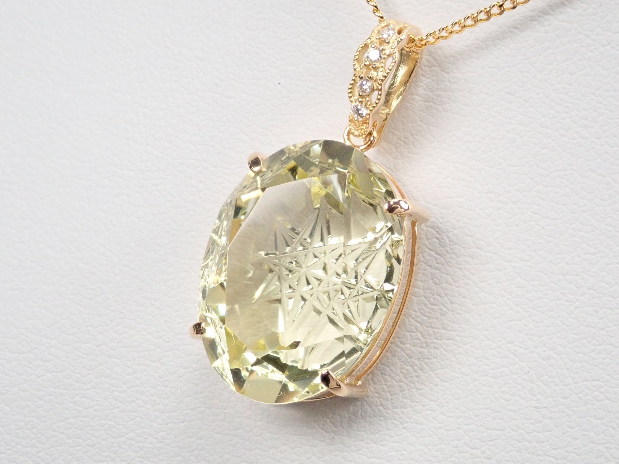 甲州貴石切子】K18レモンクォーツ16.465ctペンダント 日独鑑付