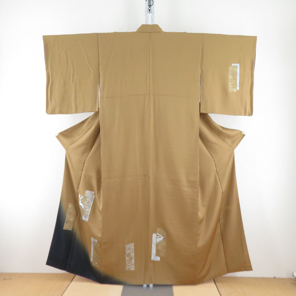 付下げ 京友禅 堀省平 落款入り 金彩加工 紋無し 辛子色x紺色 ぼかし