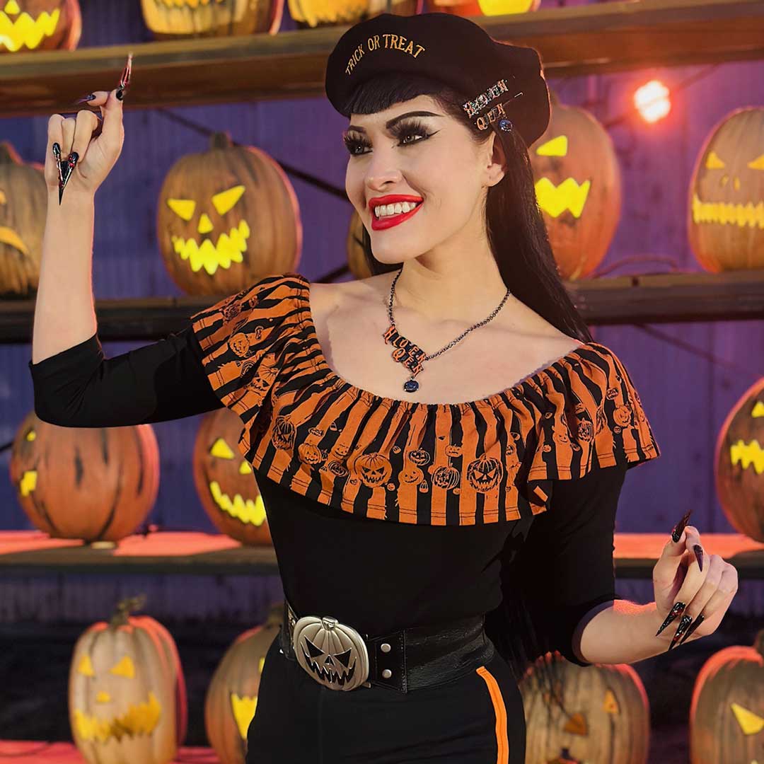 Trick Or Treat Pumpkin Black Beret