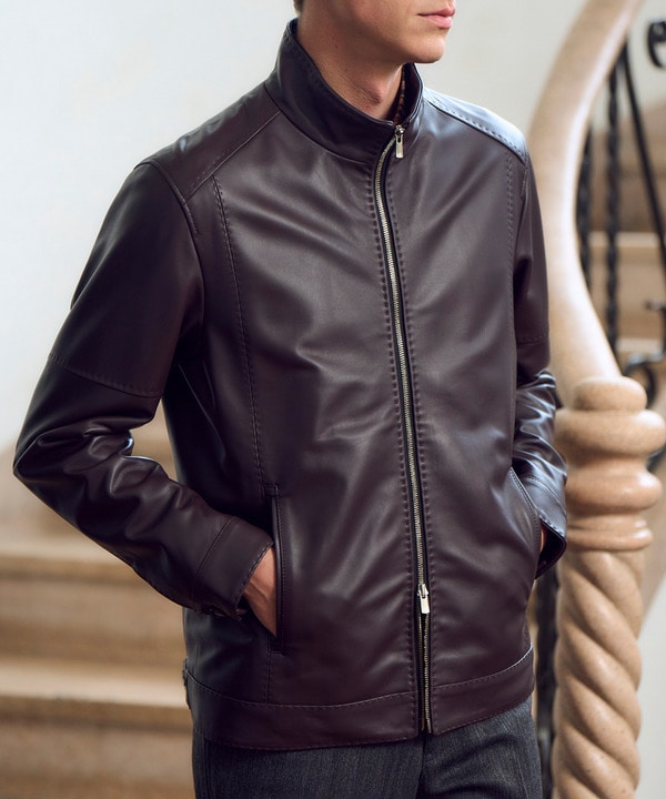 スタンドカラーシングルライダース レザージャケット｜メンズ