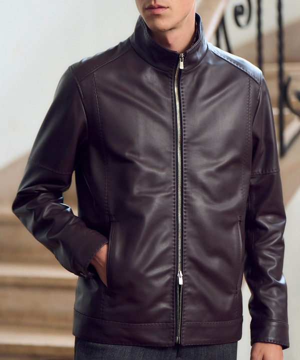 スタンドカラーシングルライダース レザージャケット｜メンズ