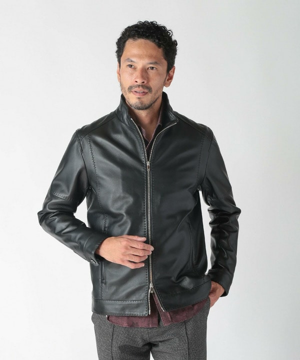 スタンドカラーシングルライダース レザージャケット｜メンズ