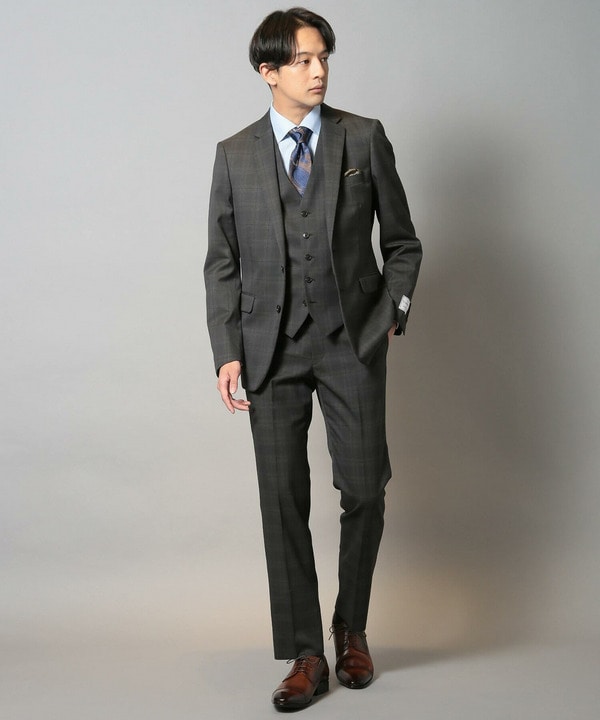 ウールポリエステルグレンチェックスーツベスト（同素材セットアップ