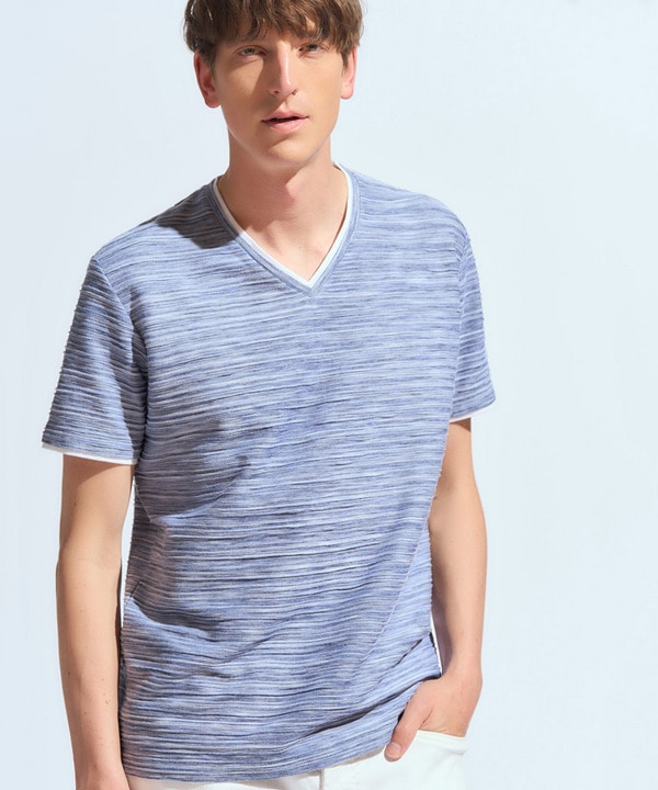 吸水速乾(ABS加工)スラブタックVネックカットソー｜メンズファッション