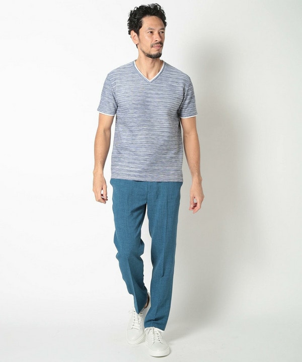 吸水速乾(ABS加工)スラブタックVネックカットソー｜メンズファッション