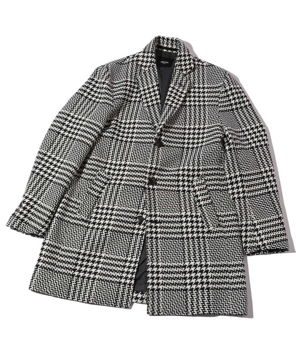 ウールアクリルグレンチェックチェスターコート｜メンズファッション