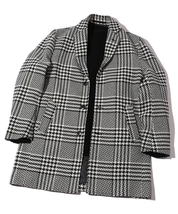 ウールアクリルグレンチェックチェスターコート｜メンズファッション