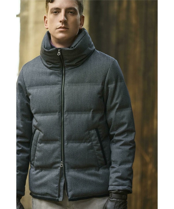 マイクロブロックチェックボリュームネックダウン｜メンズファッション