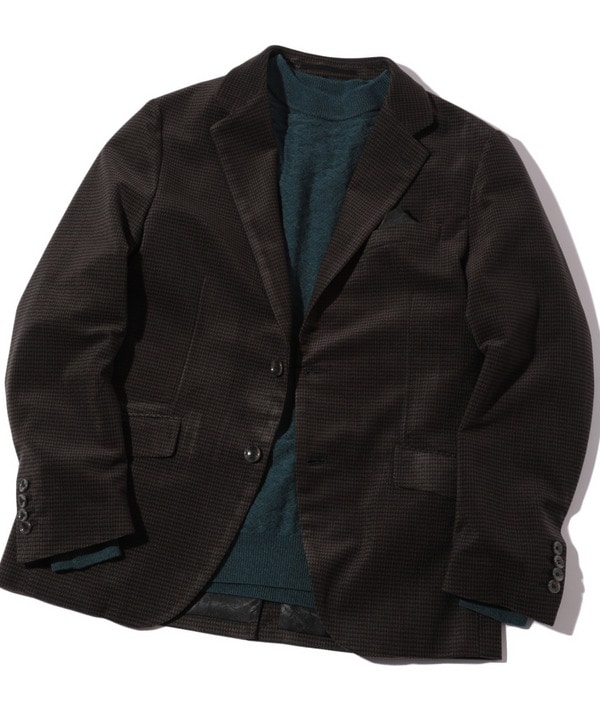 トリコットコーデュロイ千鳥格子プリントテーラードジャケット