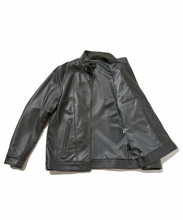 メンズビギ[羊革 XLサイズ]レザーテーラードジャケット 2way チェック