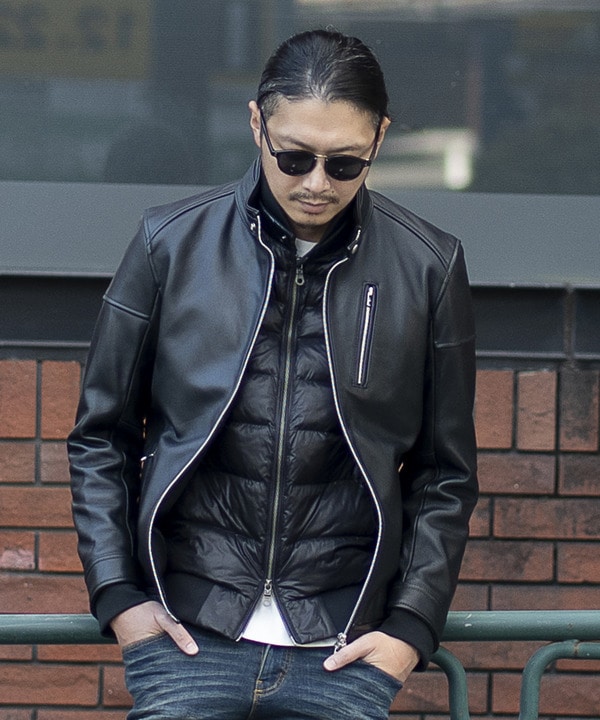 SHELLAC シングルライダース カウスキン ネイビーレザー 48 SHELLAC