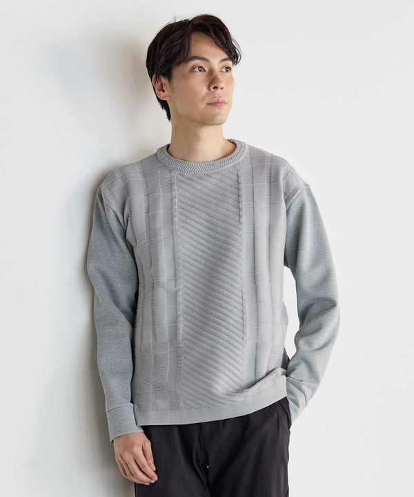 ニット×ダンボールクルーネックスウェット｜メンズファッション