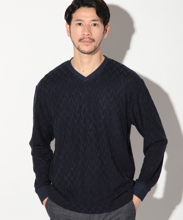 ミルジャガードチェック柄VネックロンT｜メンズファッション通販 MEN'S