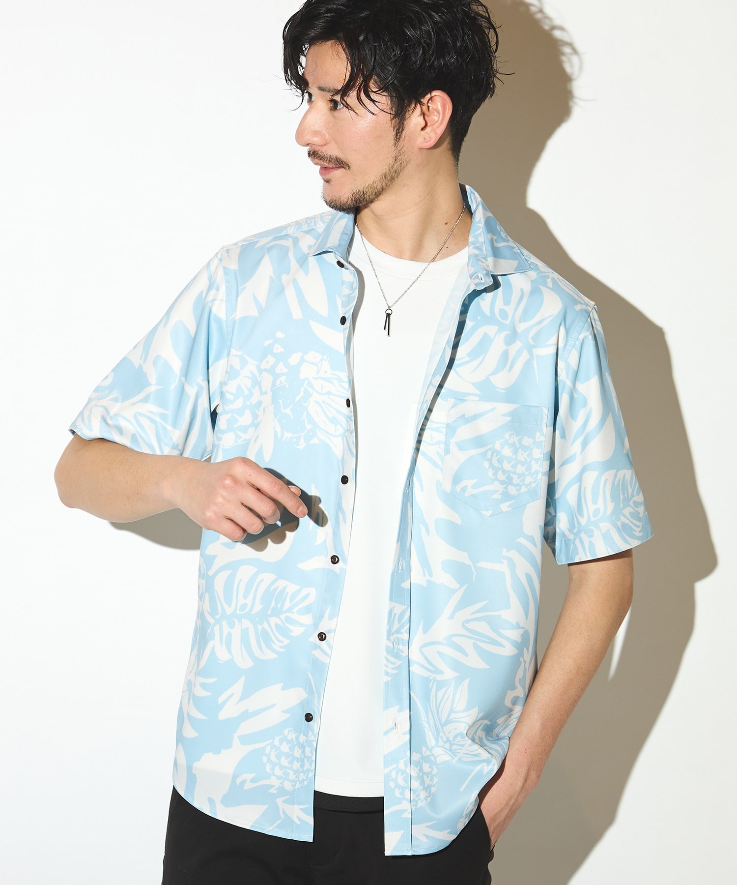 プリント半袖ワイドカラーシャツ/総柄シャツ｜メンズファッション通販