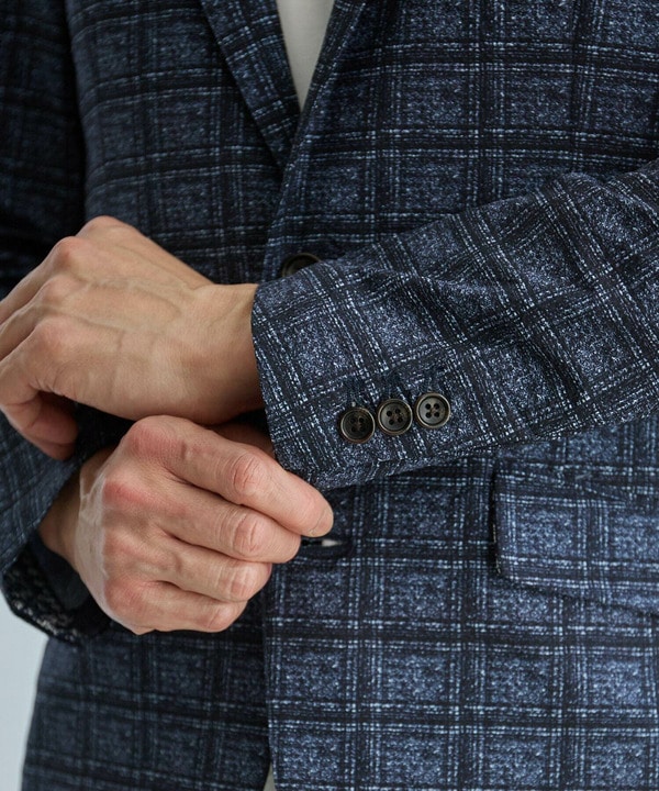 ポリエステルサッカーチェック柄テーラードジャケット｜メンズ