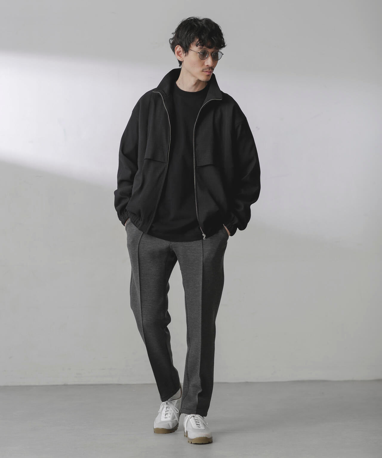 プリーツ ライク スタンドカラー ブルゾン