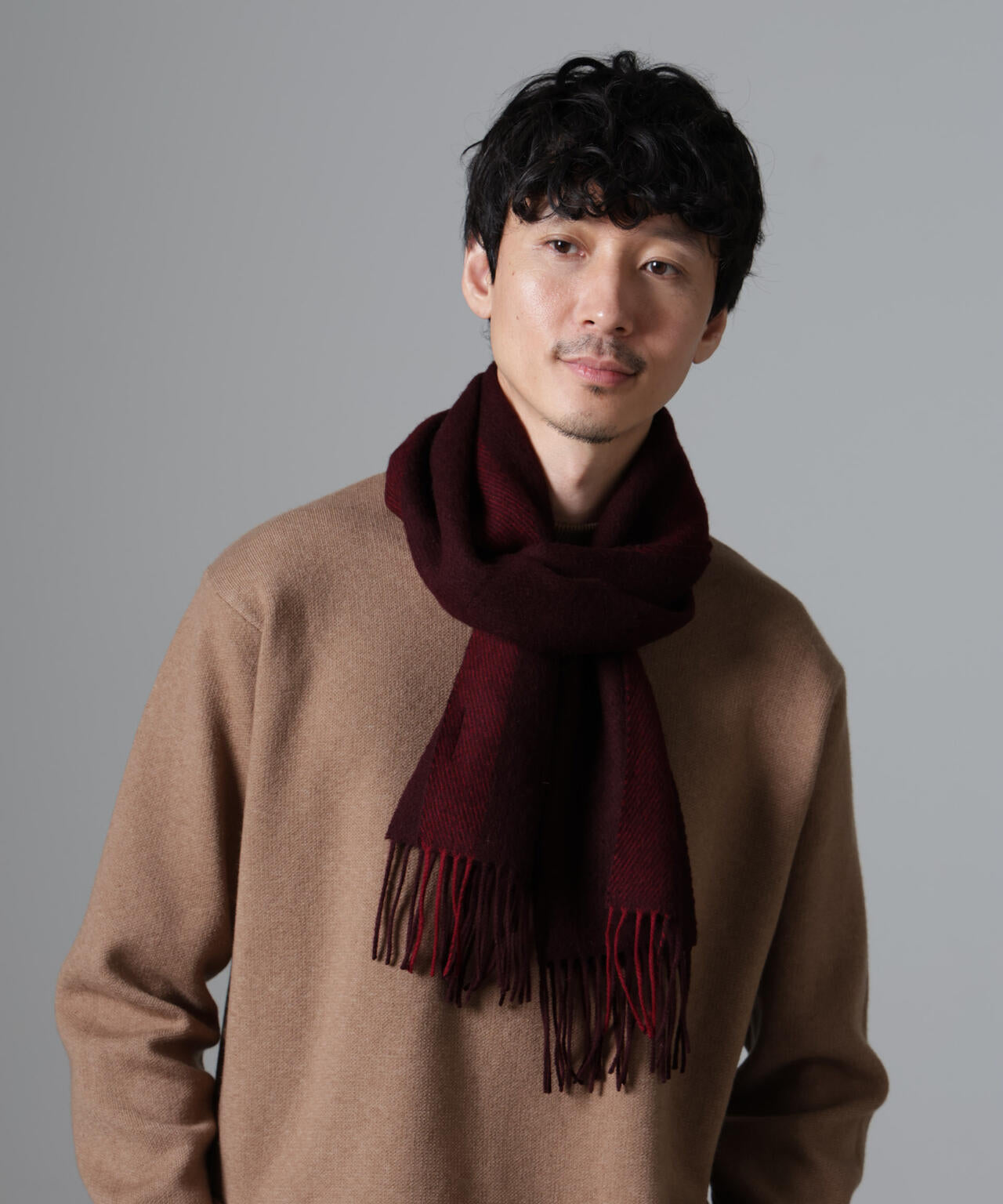 新品】VICUNA BLEND マフラー 毛100% ブラウンxグレー 新品】VICUNA