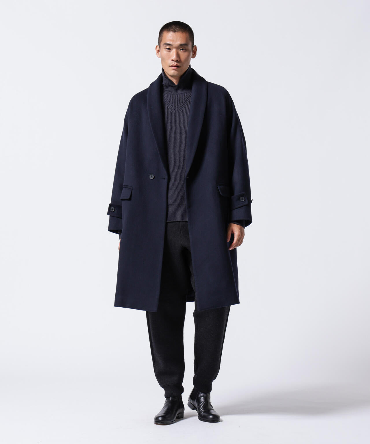 ASSEMBLANC ｣ シルク ブレンド ダブルクロス ショールカラー コート