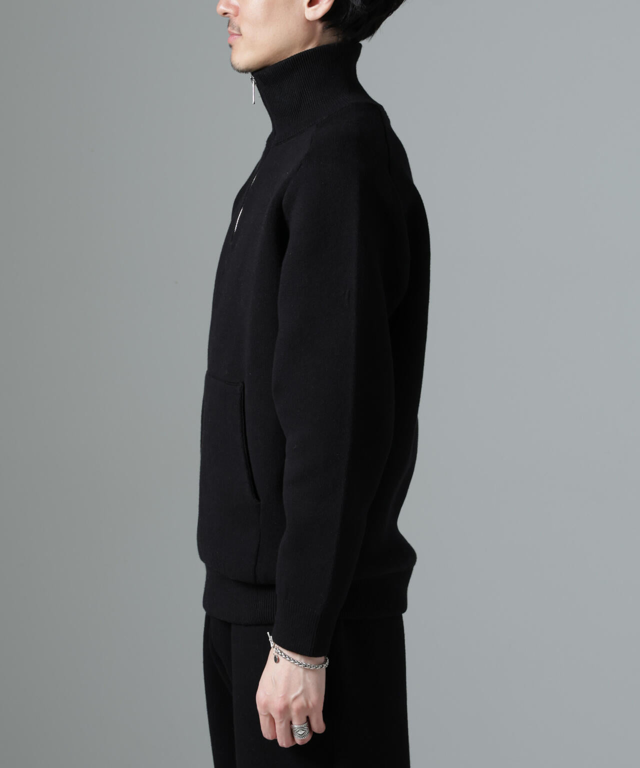 ハーフジップ ダブル ニット ハイネック