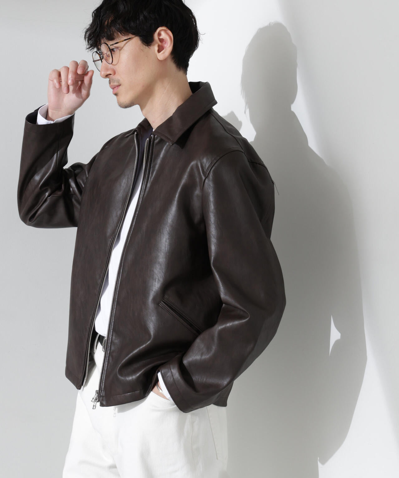 ヴィンテージライクフェイクレザーブルゾン