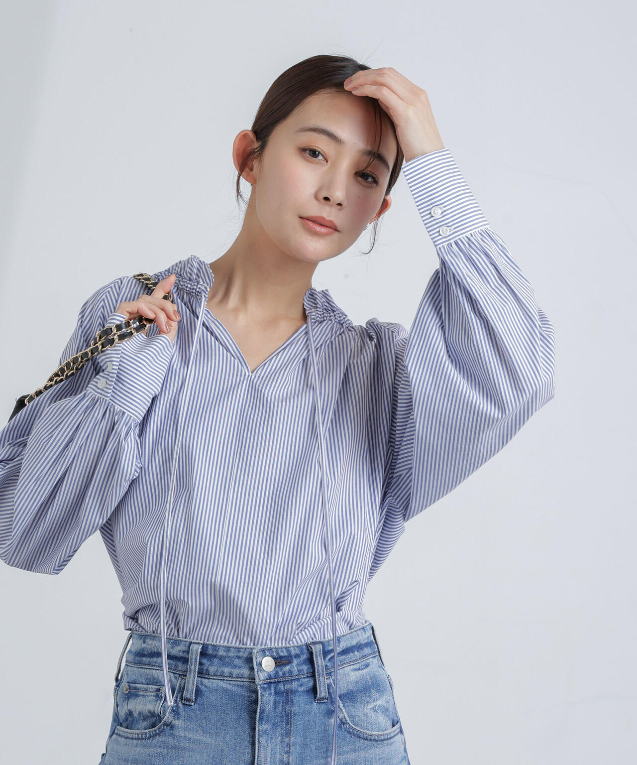 フリル カラー ギャザー ブラウス