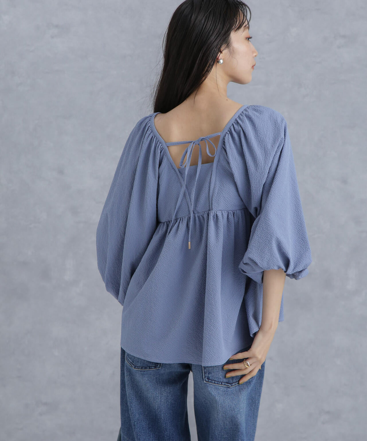 マイクロ サッカー バック リボン ブラウス