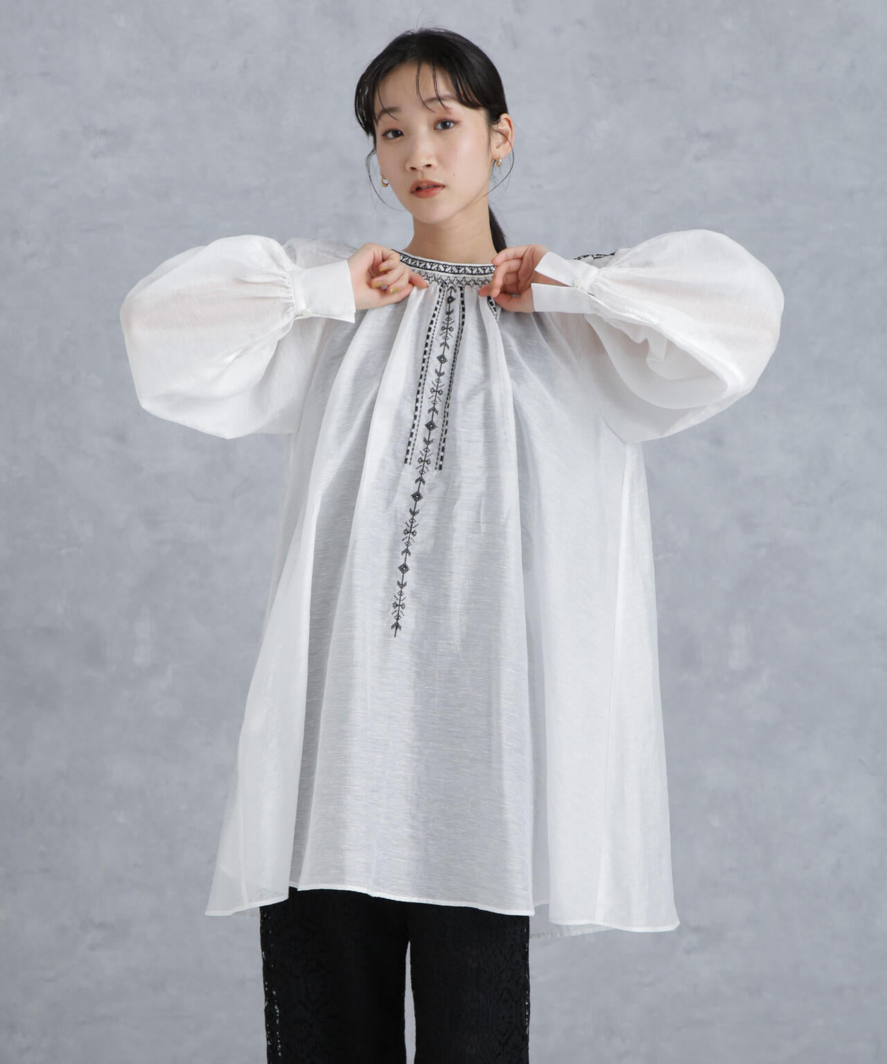 刺繍 スモッキング ギャザー チュニック
