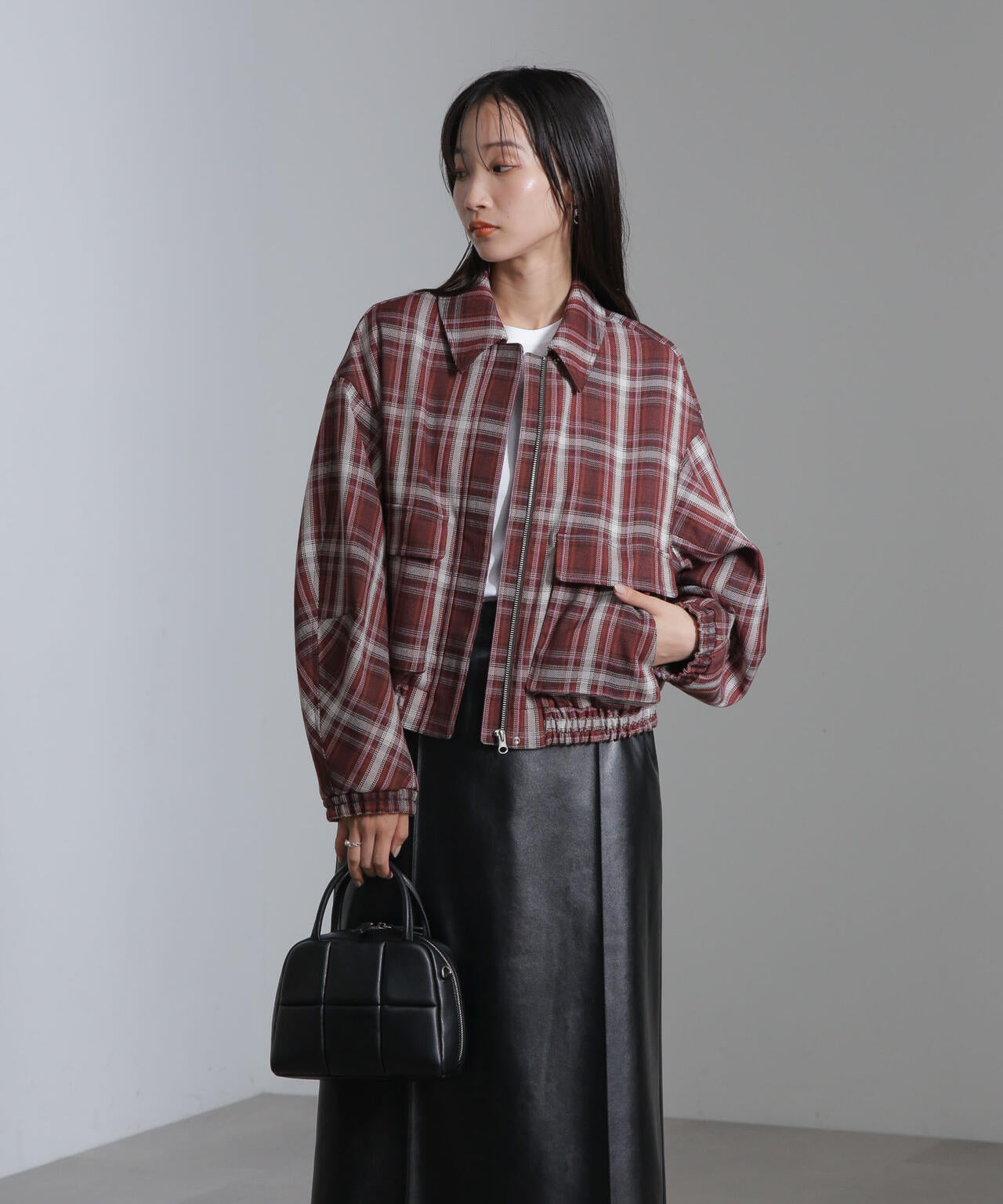 シャルロッテ⭐︎DOUDOU 異素材切替チェック柄ブルゾン 定価1.7万円