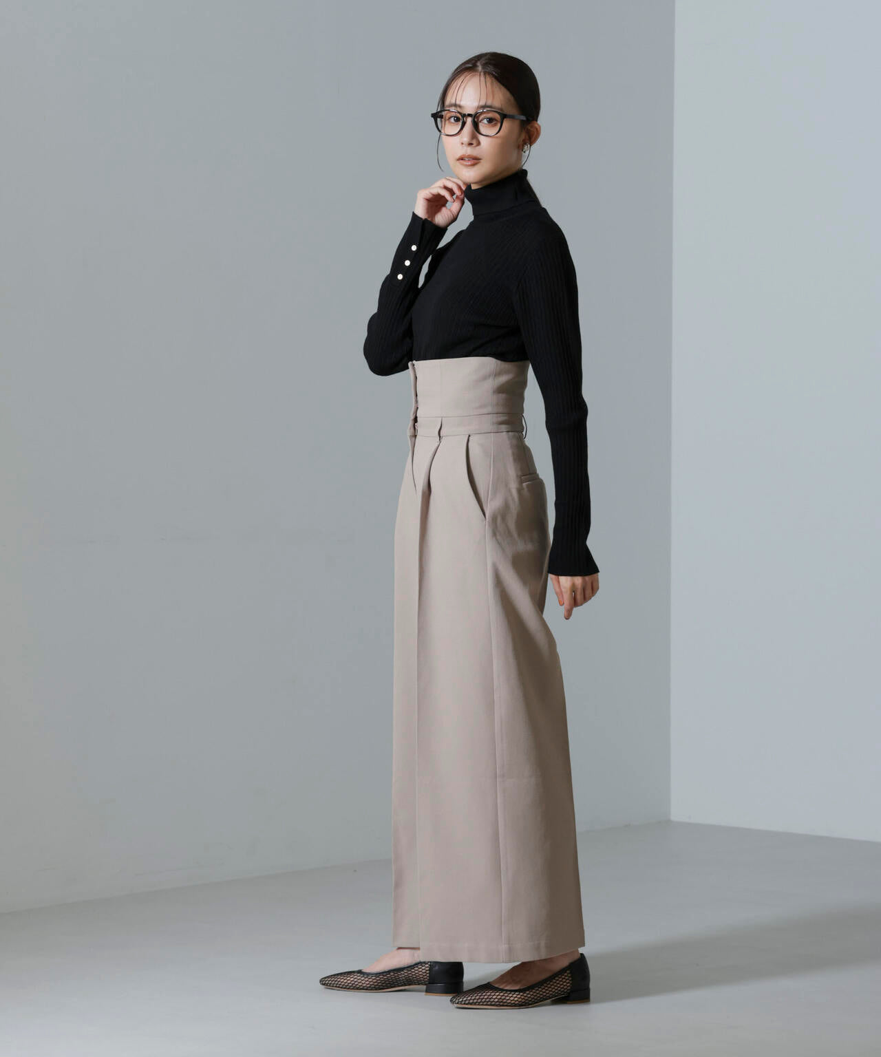 毛玉レス ニット タートルネック リブ プルオーバー