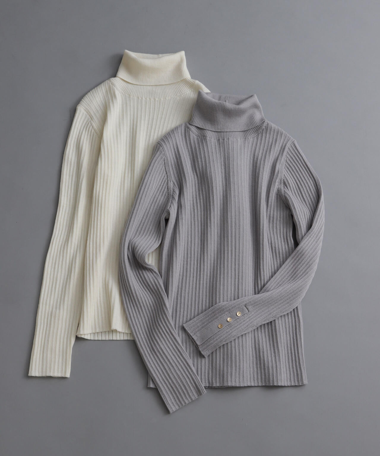 毛玉レス ニット タートルネック リブ プルオーバー