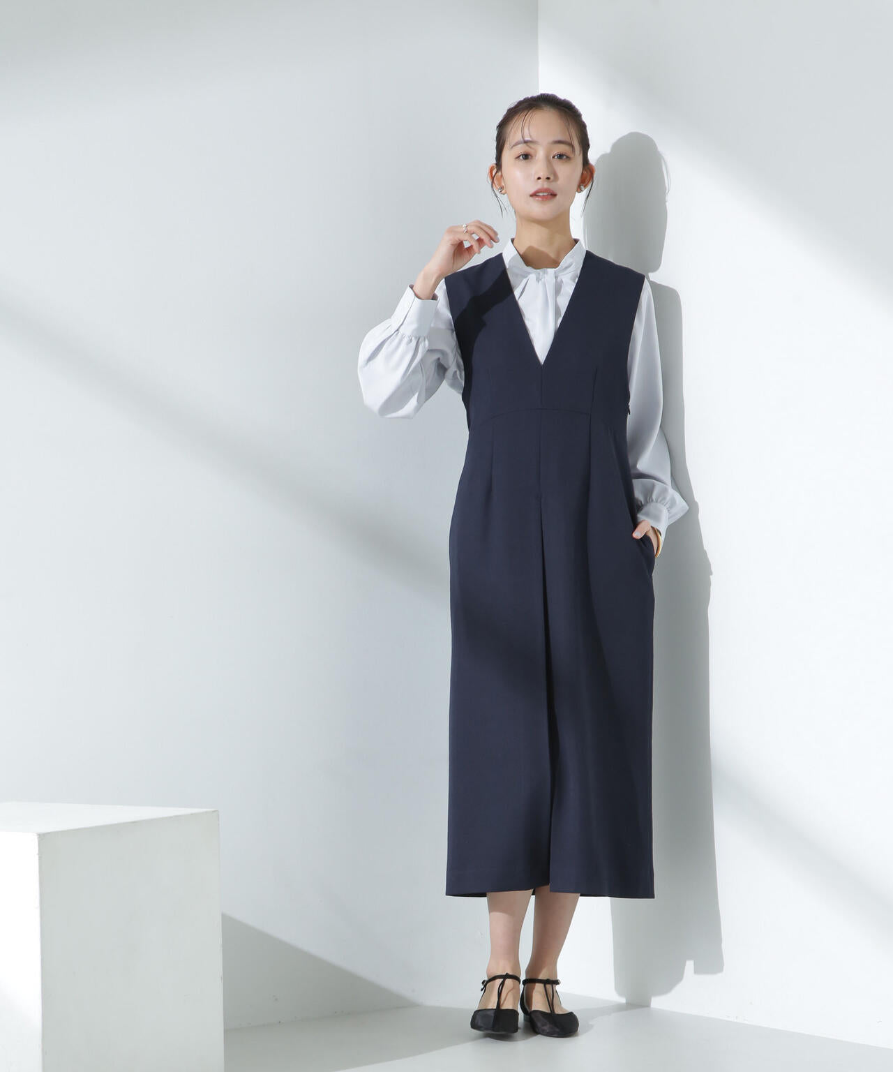 デイリー ファンクション Vネック タック ワンピース( セットアップ 可)